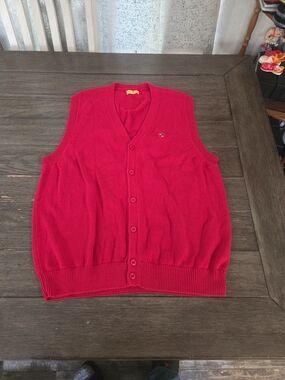 Vintage Duck Head Red Sweater Vest Cardigan Preppy Golf Mallard Logo Mens